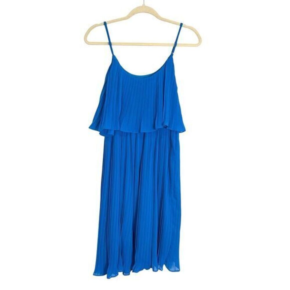 Anthropologie HD in Paris Dress XS Royal Blue Pleated Flounce Layered Swing Mini